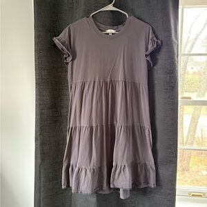 Time and Tru Girls' Tiered Short Sleeve Dress - Charcoal